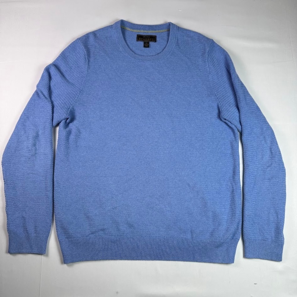Jos A Bank Reserve Sweater Mens XL Blue Cotton Cashmere Honeycomb Crewneck